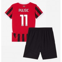 Camisa de Futebol AC Milan Christian Pulisic #11 Equipamento Principal Infantil 2024-25 Manga Curta (+ Calças curtas)